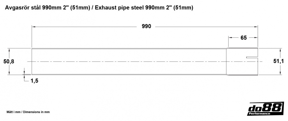 Exhaust pipe steel 990mm 2\'\' (51mm)