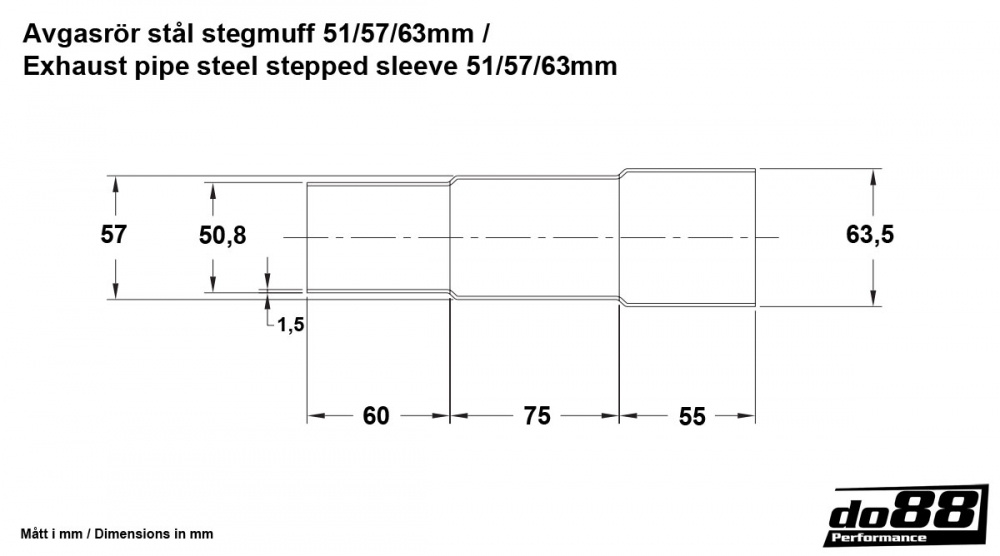 Exhaust pipe steel stepped sleeve 51/57/63mm Exhaust pipe steel stepped sleeve 51/57/63mm