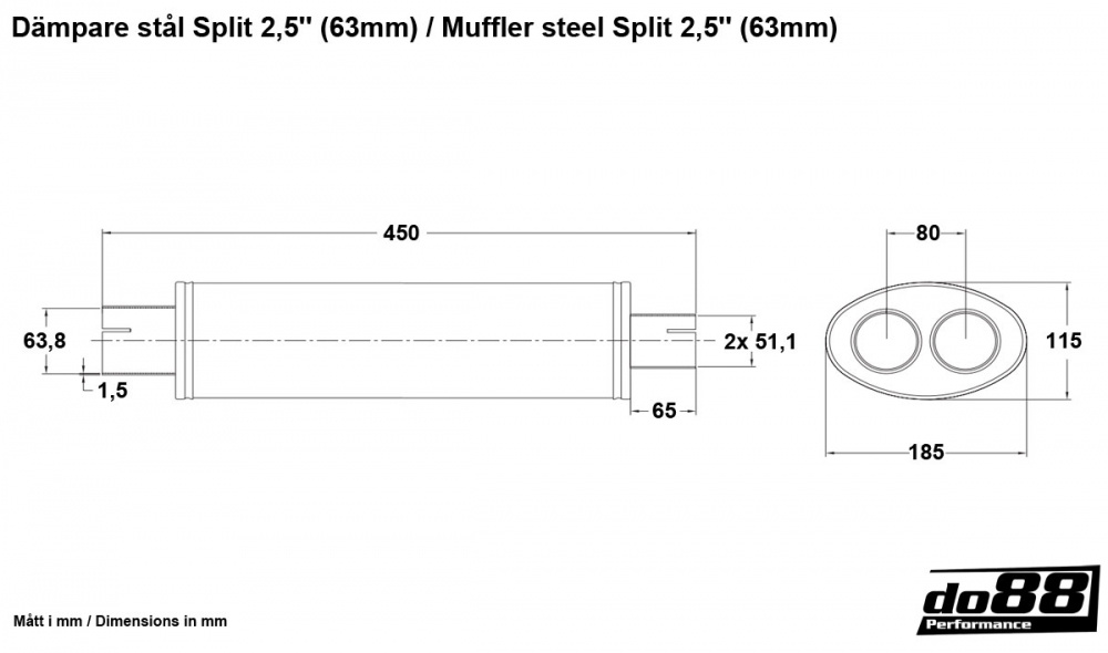 Muffler steel Split 2 / 2,5\'\' (51/63mm)