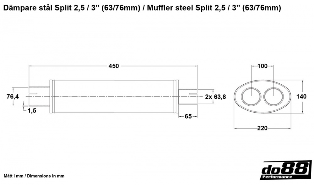 Muffler steel Split 2,5 / 3\'\' (63/76mm) Muffler steel Split 2,5 / 3\'\' (63/76mm)