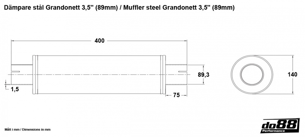 Muffler steel Grandonett 3,5\'\' (89mm) Muffler steel Grandonett 3,5\'\' (89mm)