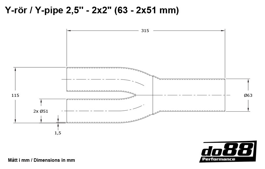 Y-pipe 2,5'' - 2x2'' (63 - 2x51mm)
